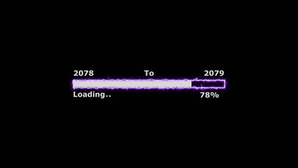 Fototapeta premium Loading 100 percent complete progress bar digital interface technology modern design white color 4k illustration. New year 2078 to 2079 loading bar. Neon bright rectangle frame black background.