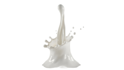 Milk splash PNG isolated on transparent background, dairy product liquid crown with droplets for food and beverage design