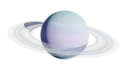 Icy blue planet with rings isolated PNG on transparent background, celestial body with detailed ring system for space exploration concepts