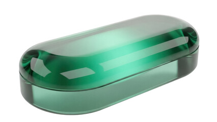 Translucent green capsule isolated PNG, modern design element with rounded edges and smooth surface on transparent background, futuristic aesthetic