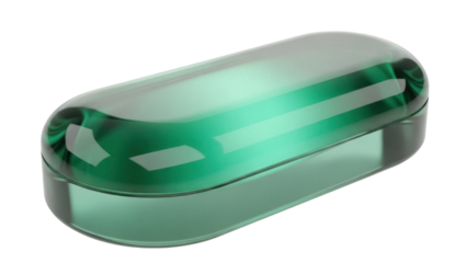 Translucent green capsule isolated PNG, modern design element with rounded edges and smooth surface on transparent background, futuristic aesthetic