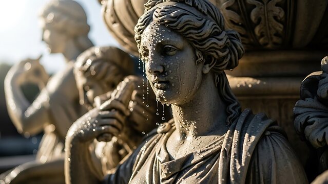 Stone statue woman water spout, classical art, historical monument - Powered by Adobe