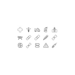 Naklejka premium Medical and first aid outline icons isolated on transparent background