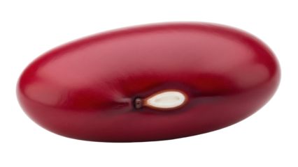 Shiny red kidney bean isolated PNG on transparent background, close-up of a single legume for healthy eating and vegetarian diet