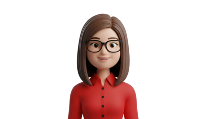 Businesswoman Wearing Glasses Red Shirt 3D Illustration