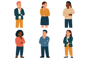 Fototapeta premium Diverse group of thoughtful people in casual outfits