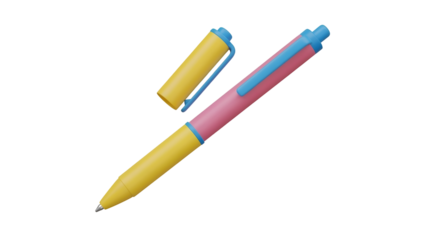 Yellow pen with pink and blue accents