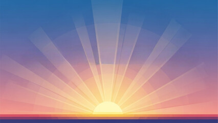 Vibrant sunrise with rays of light over serene ocean horizon