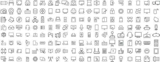 Devices set of web icons in line style. Electronic devices and gadgets icons for web and mobile app. Smart devices, technology, computer monitor, smartphone, tablet, laptop, drone. Vector illustration © Mochabbir