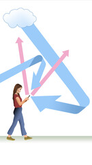 A young woman using her mobile cell phone has a lot going on with incoming and out going text, messages, cloud data, voice calls and much more.