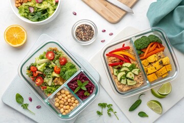 Healthy Vegan Meal Prep in Glass Containers for Lunch and Dinner