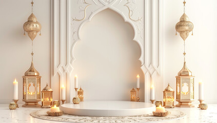 Elegant white archway with golden decorations