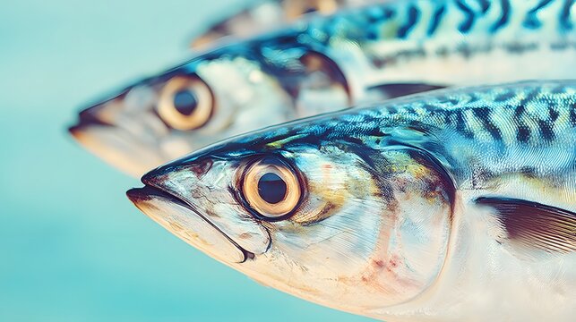 Three fish with blue scales and a blue fin. The fish are in a row and the middle fish is the largest