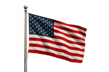 United states flag, stars and stripes, waving proudly on flagpole, representing patriotism, freedom, and national pride