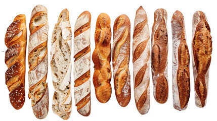 Slices of fresh bread neatly arranged on a white background