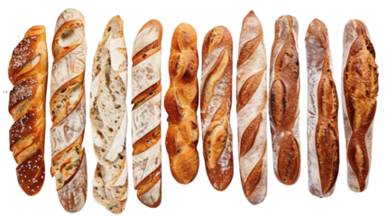 Slices of fresh bread neatly arranged on a white background