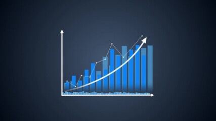 A business professional focuses on a growth graph highlighting years 2023 to 2026. The scene showcases financial planning and Motion graphics of stock market concept. - Powered by Adobe