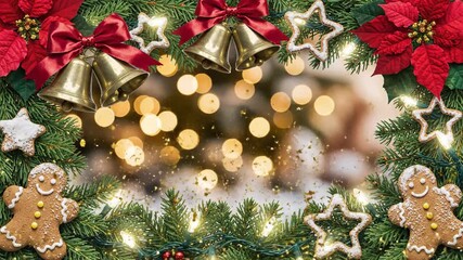 Festive holiday decoration with gingerbread men and ornaments