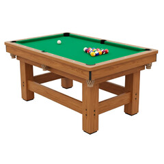 Wooden Pool Table with Balls on Green Felt
