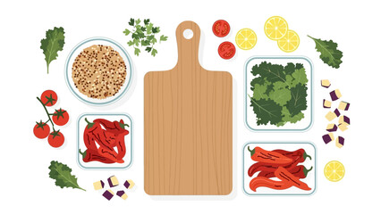 Colorful vegetables and cutting board for cooking inspiration