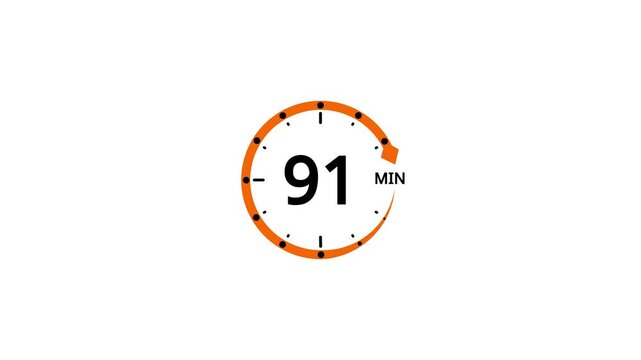 Orange circle timer with black number 91 and minute indicator on white background clock countdown