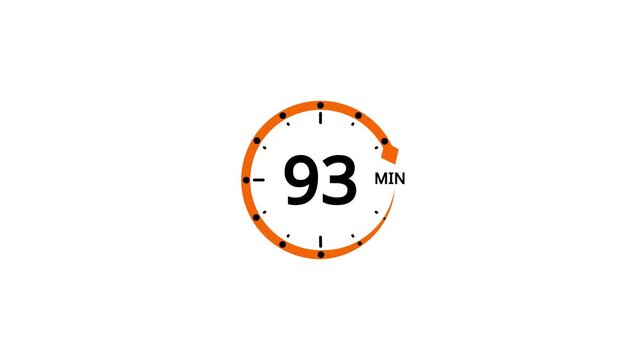 Orange circle timer with black number 93 and minute indicator on white background clock countdown