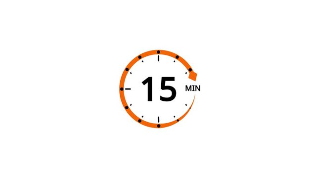 Orange circle timer with black number 15 and M indicator on white background Keywords: timer, clock, time, minute, duration, countdown, waiting, schedule, appointment, deadline, reminder, alert