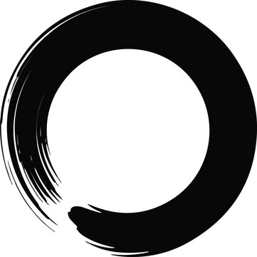 Black ink brush stroke circle, ensō symbol, zen buddhism, calligraphy, artistic watercolor effect