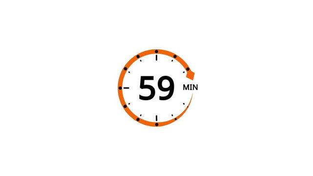 Orange circle timer showing 59 minutes with black markers and arrow on white background clock