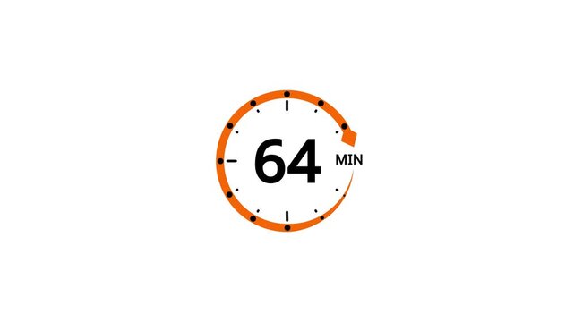 Orange circle timer with 64 minutes displayed on white background clock