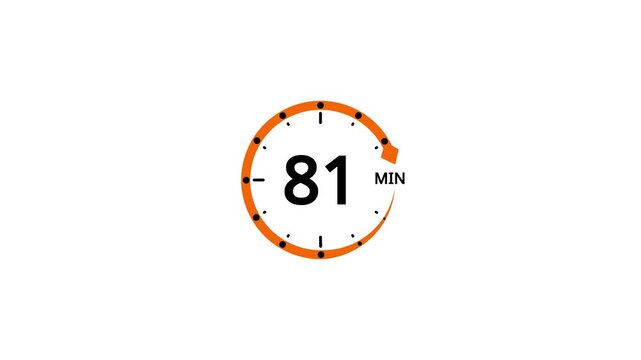 Orange circle timer with number 81 and arrow on white background clock countdown