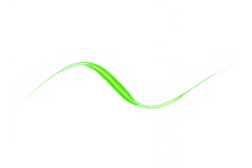 Abstract green flowing light trail with glossy effect illustrating movement and energy on transparent background