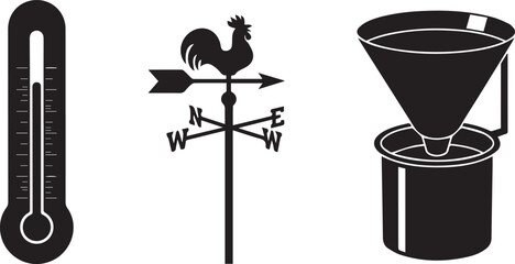 Weather instruments icons thermometer weathervane rain gauge set for weather monitoring