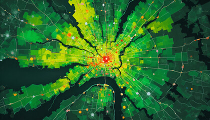 Vibrant urban heat map with colorful density gradient