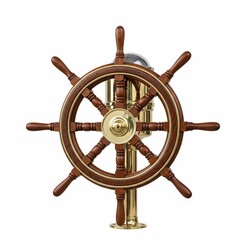 Classic Wooden Ship's Wheel with Brass Accents Isolated perfect for website banner, travel brochures, nautical decor themes, maritime blogs, leadership