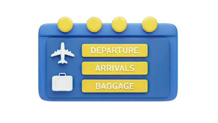 3D Airport Board with Departure, Arrivals, Baggage