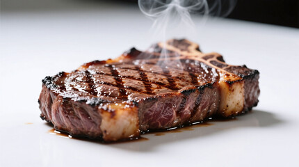 cooked ribeye steak isolated on white background