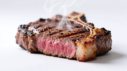 cooked ribeye steak isolated on white background