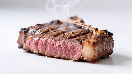 cooked ribeye steak isolated on white background