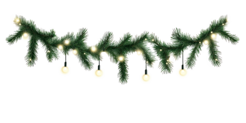 A Christmas garland with green branches and white lights.