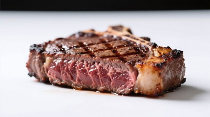 cooked ribeye steak isolated on white background