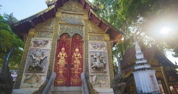 Wat ket karam old wooden door pagoda chiangmai temple Thailand