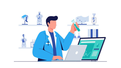 Scientist analyzing experiment in modern laboratory with digital tools