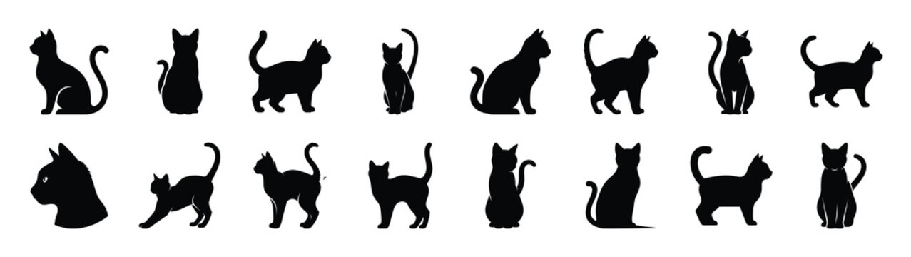 cat icons collection. Animal icon set. Isolated on White background