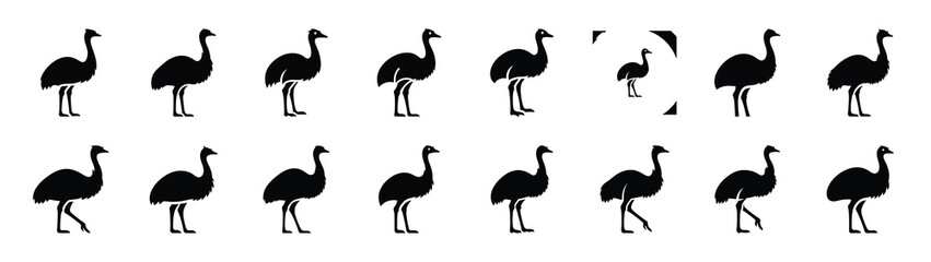 emu icons collection. Animal icon set. Isolated on White background