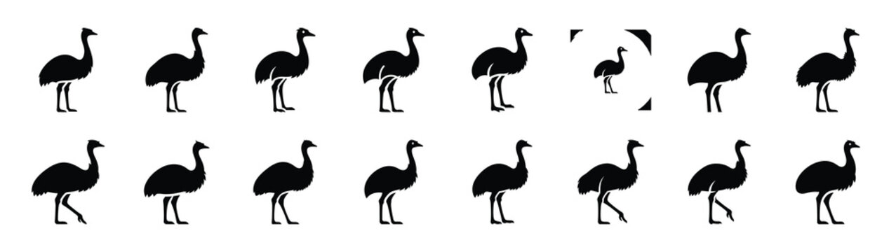 emu icons collection. Animal icon set. Isolated on White background