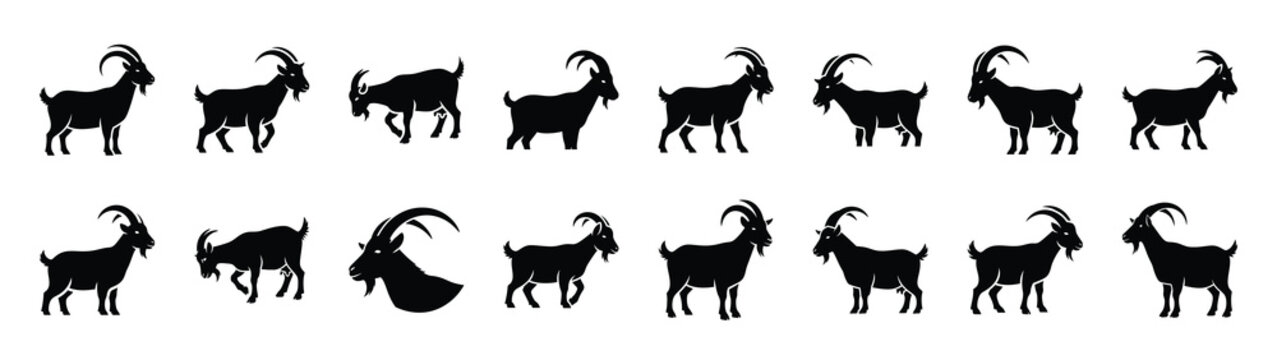 goat icons collection. Animal icon set. Isolated on White background