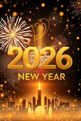 Premium New Year 2026 Gold Fireworks Night Celebration