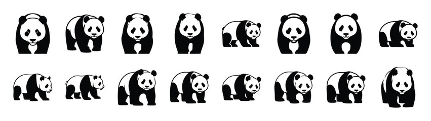 panda icons collection. Animal icon set. Isolated on White background
