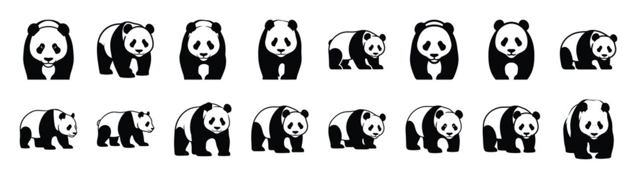 panda icons collection. Animal icon set. Isolated on White background